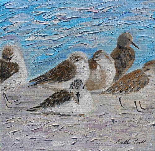 10 x 10 Acrylic on Canvas of a small group of Plovers resting on the shore. Sold but prints available.