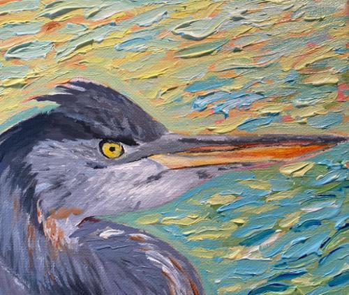 10 x 10 Acrylic On Canvas of a Blue Heron shore bird, from the south shore of Long Island. Sold but prints available.