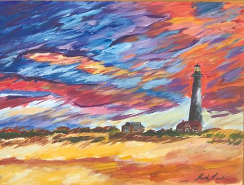12 x 10 acrylic on gesso board. Fire Island Lighthouse on the Nation shore of Fire island, New York $500, includes shipping.