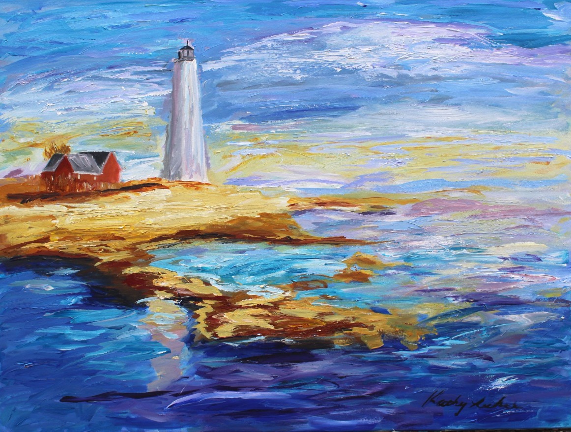 40x30 fine art painting on acylic of a lighthouse on the Connecticut coast